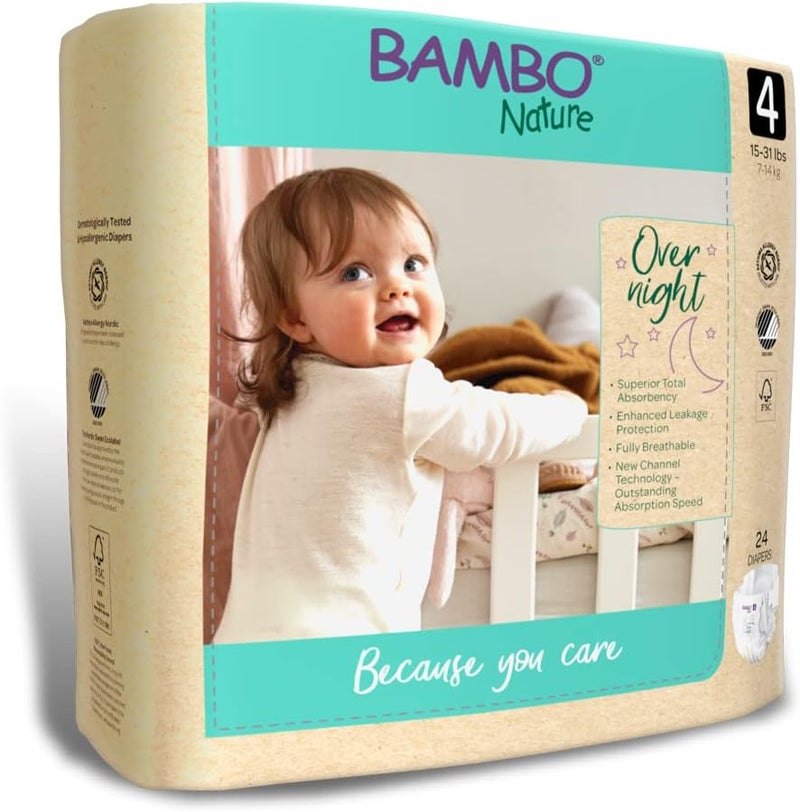 BAMBO NATURE حفاضات بامبو ناتشر الليلية للأطفال مقاسات 3 إلى 6 حجم 4 96 قطعة - Image 2