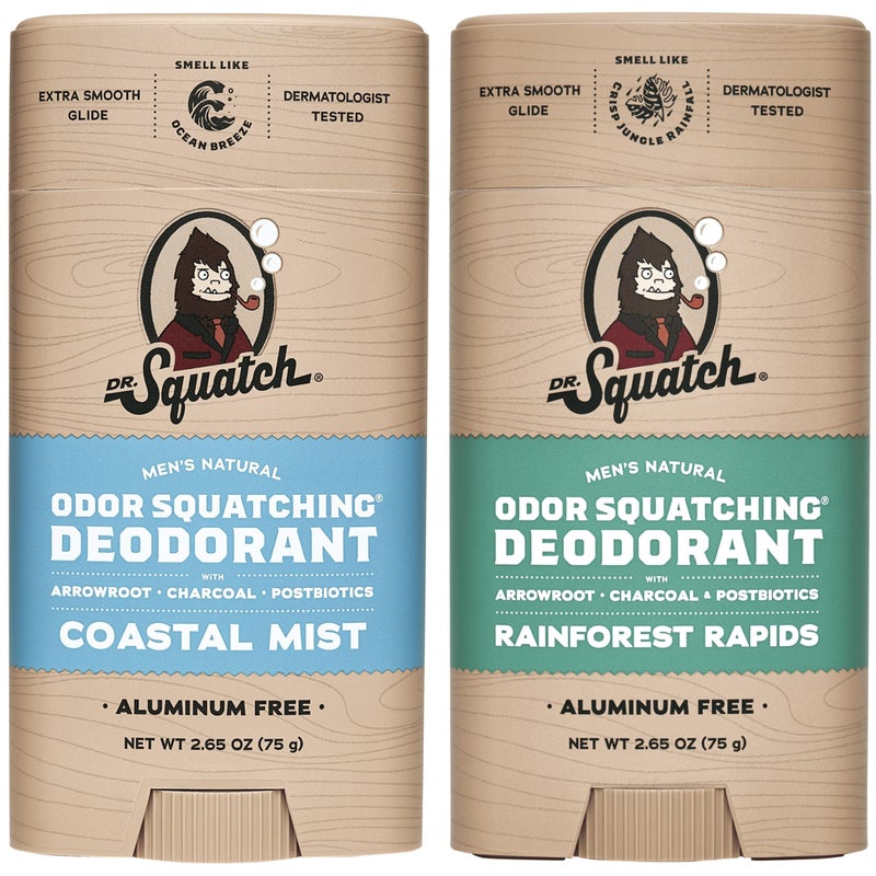 Dr. Squatch Natural Deodorant for Men - Odor-Squatching Aluminum Free - Coastal Mist & Rainforest Rapids (2.65 oz, 2-Pack) - Image 1