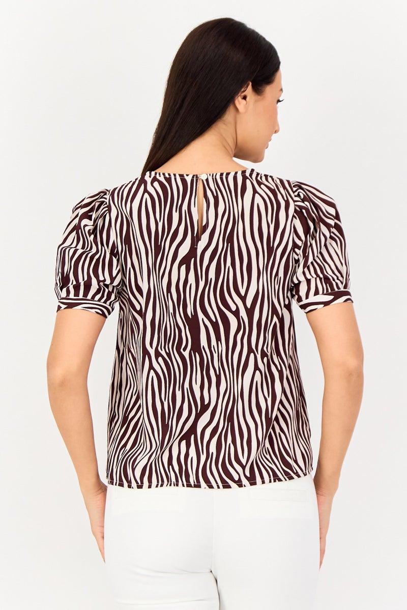 VERO MODA I scenery By Vero Moda Women Crew Neck Short Sleeve Animal Print Top, Multicolor - Image 3