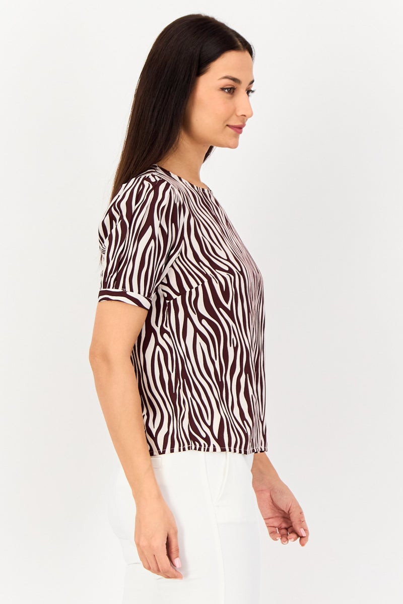 VERO MODA I scenery By Vero Moda Women Crew Neck Short Sleeve Animal Print Top, Multicolor - Image 4