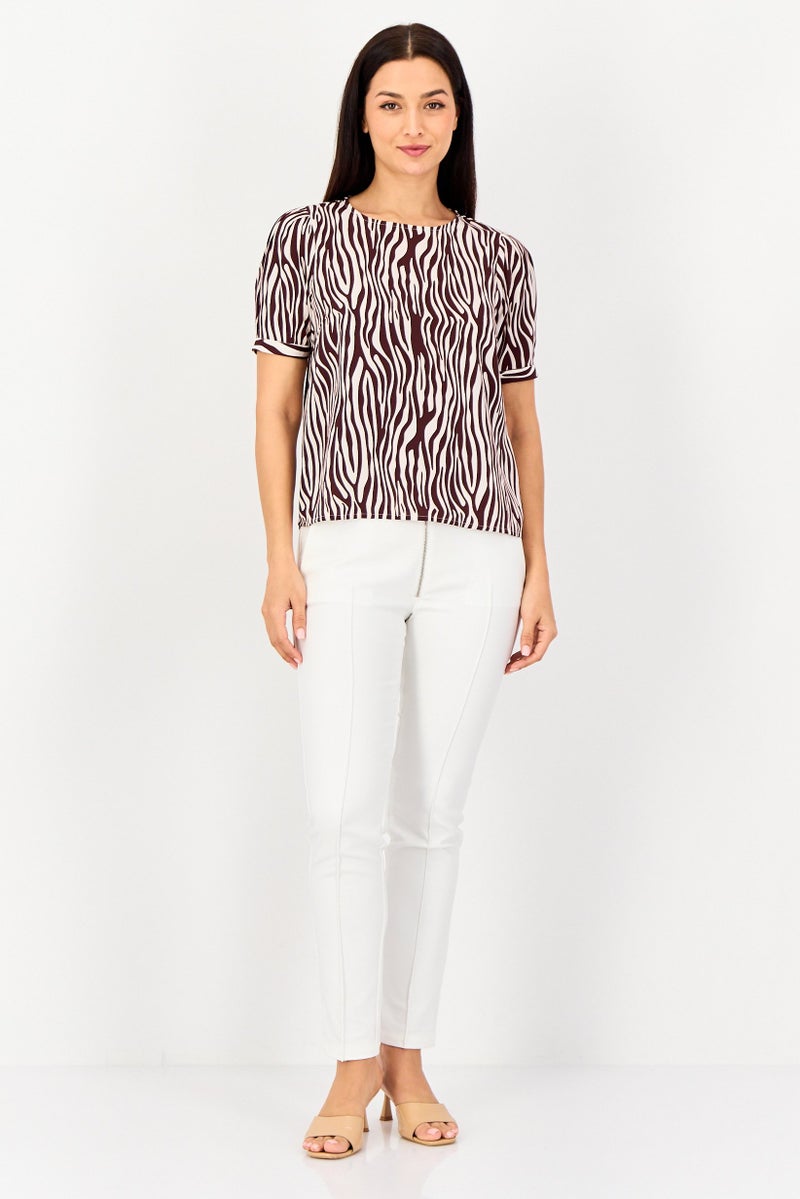 VERO MODA I scenery By Vero Moda Women Crew Neck Short Sleeve Animal Print Top, Multicolor - Image 2