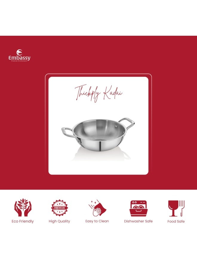 Embassy Stainless Steel Premium Thickply Kadhai (2500 ml, Size 13) - Image 2