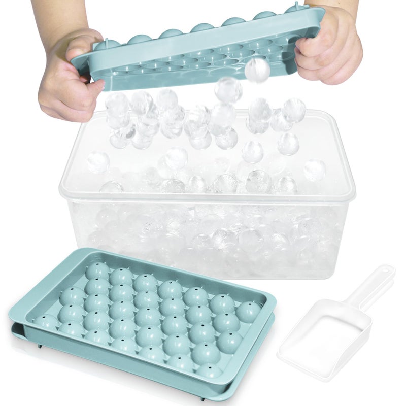 WIBIMEN Ice Cube Tray with Lid and Bin - Round Ice Trays for Freezer with Lid - Ice Cube Trays for Freezer with Ice Container (1"-2PACK Blue) - Image 1