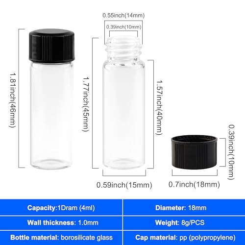 ETTSNU 10PCS 4ml Clear Glass Vials with Screw Caps and PE pad, 1 Dram Small Lab Sample Vials with Lids, Leak-Proof Liquid Storage Empty Vial (with Droppers and Marker Stickers) - Image 2