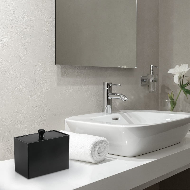 Luxspire Cotton Swab Holder, Qtip Holder Dispenser with Lid, 2 Compartments Cotton Ball Holder, Bathroom Container for Cotton Round, Q Tip Jar, Floss, Bathroom Accessories - Matte Black - Image 4