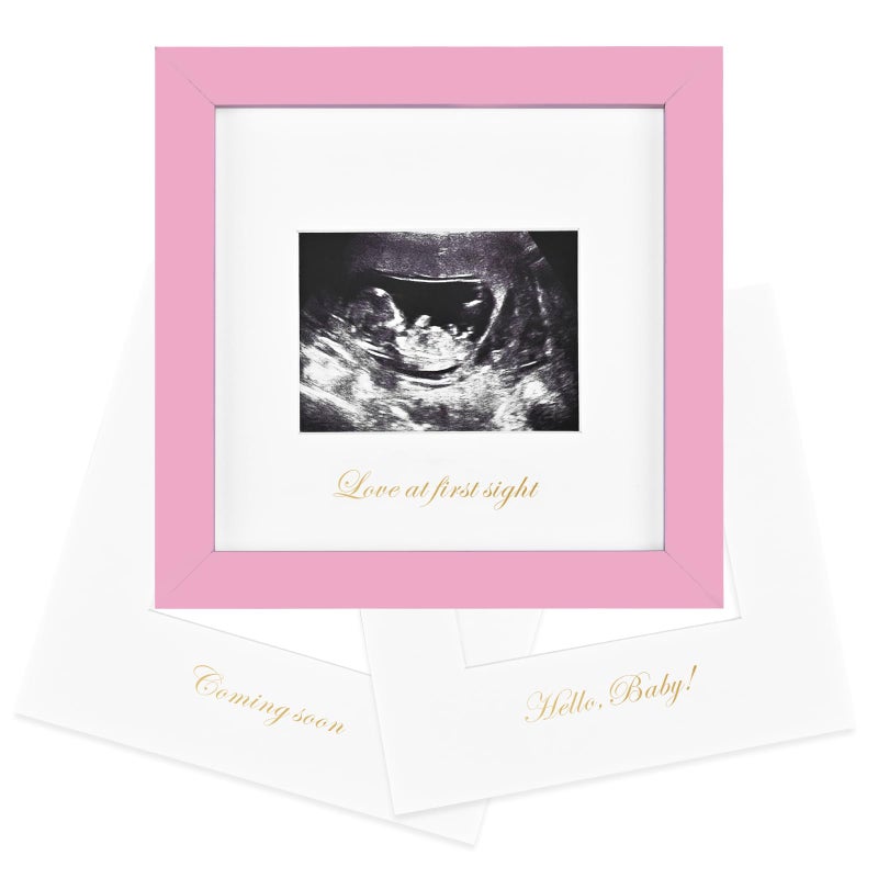 KINLINK إطار صورة Kinlink Baby Sonogram للحب من النظرة الأولى، إطار صورة بالموجات فوق الصوتية، هدايا الحمل لتوقع الأم والأب، الكشف عن الجنس، إعلان تذكار الطفل، وردي فاتح - Image 1