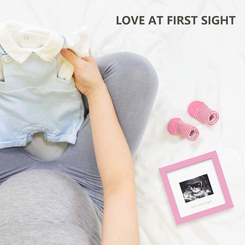 KINLINK إطار صورة Kinlink Baby Sonogram للحب من النظرة الأولى، إطار صورة بالموجات فوق الصوتية، هدايا الحمل لتوقع الأم والأب، الكشف عن الجنس، إعلان تذكار الطفل، وردي فاتح - Image 4