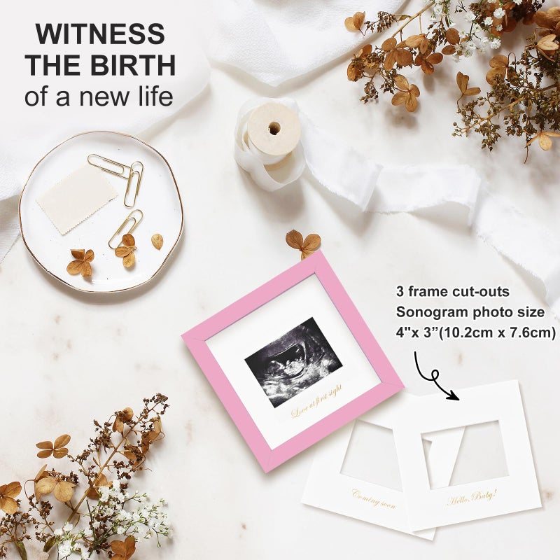 KINLINK إطار صورة Kinlink Baby Sonogram للحب من النظرة الأولى، إطار صورة بالموجات فوق الصوتية، هدايا الحمل لتوقع الأم والأب، الكشف عن الجنس، إعلان تذكار الطفل، وردي فاتح - Image 2