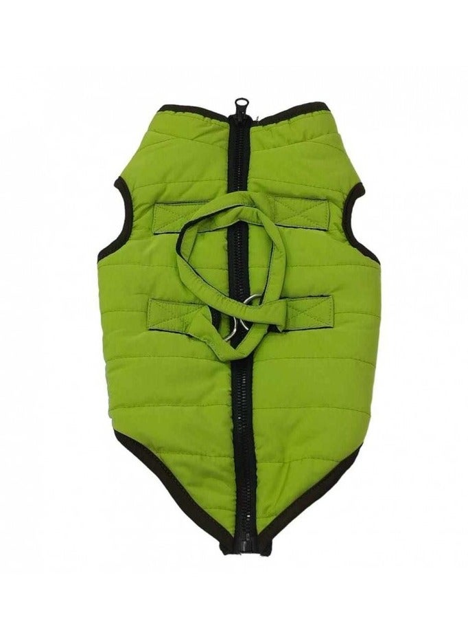 يو أيه أر أو أن إي سترة شتوية مبطنة للكلاب كبيرة جدًا باللون الأخضر الليموني - طول الظهر 48 سم، طول الرقبة 40-41 سم، طول الصدر 54-60 سم، سحاب وحلقة مقود