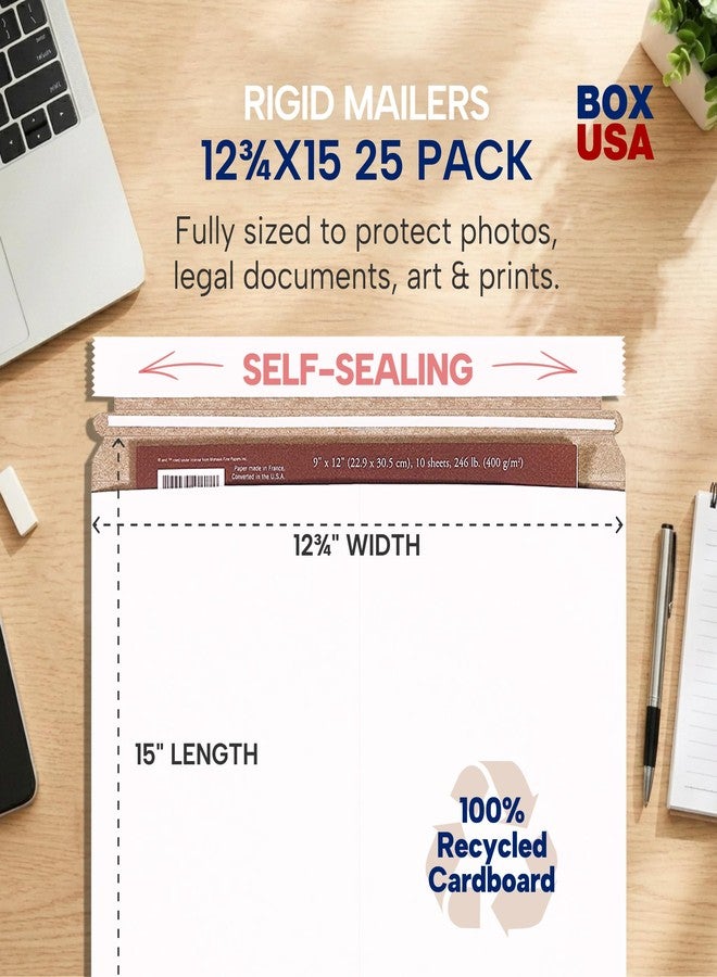 BOX USA مغلفات كرتونية صلبة من بوكس يو إس إيه، مقاس 12 × 15 بوصة (عبوة من 25 مغلفًا) - مغلفات كرتونية للصور والأعمال الفنية والشهادات - تبقى مسطحة - Image 2
