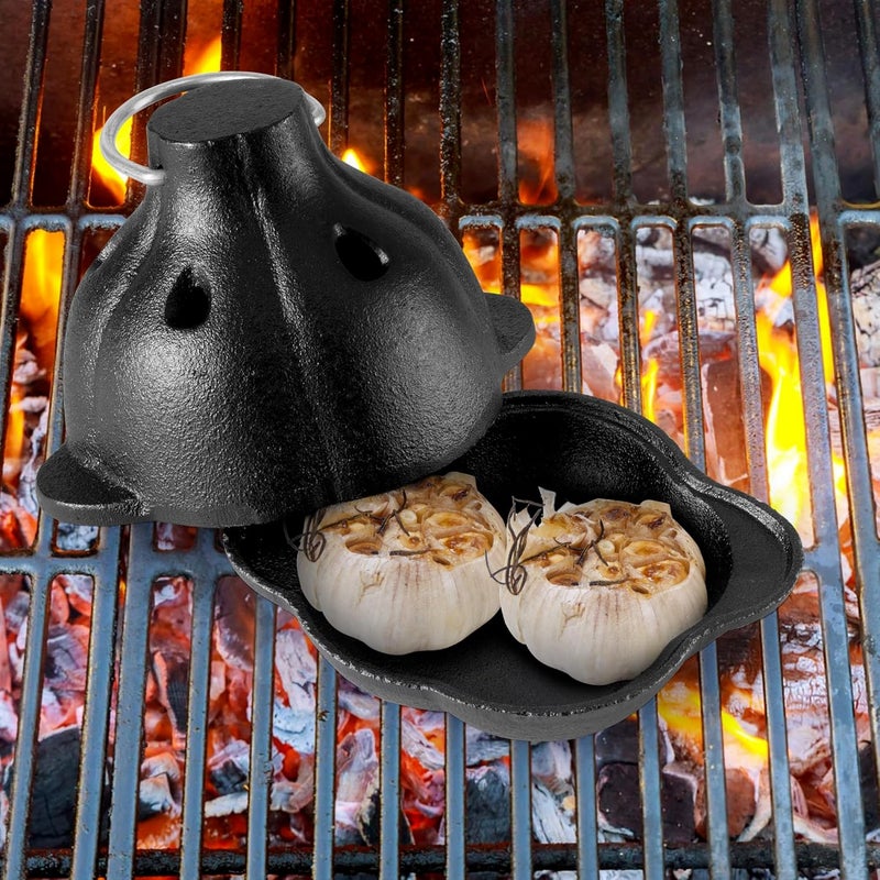 GerdfeiTawtab Cast Iron Garlic Roaster, Pre-Seasoned Smoker Roaster Box With Stainless Steel Garlic Press, for Smoky Garlic Mushroom Vegetable Meat Picnic Camping Patio Backyard Indoor Outdoor - Image 5