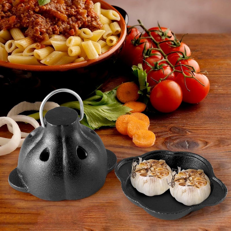 GerdfeiTawtab Cast Iron Garlic Roaster, Pre-Seasoned Smoker Roaster Box With Stainless Steel Garlic Press, for Smoky Garlic Mushroom Vegetable Meat Picnic Camping Patio Backyard Indoor Outdoor - Image 4