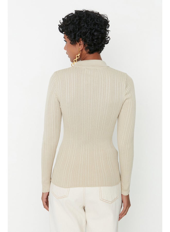 trendyol Stone Polo Collar Knitwear Cardigan TWOAW20HI0070  - Image 5