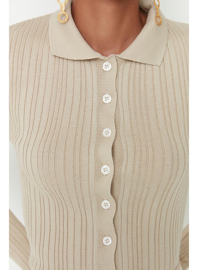trendyol Stone Polo Collar Knitwear Cardigan TWOAW20HI0070  - Image 3