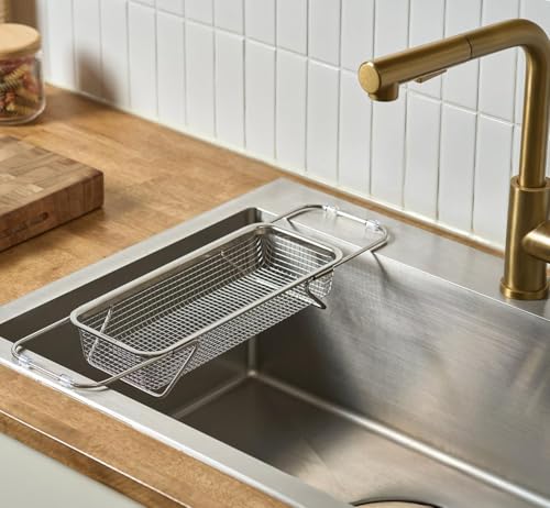 WAGENSTEIGER Extendable Dish Rack with Feet, Vegetable Colander Basket, Stainless Steel Dish or Silverware Drying Rack, Ultimate Kitchen Organizer Over the Sink (12.40 x 5.12 x 2.36 Inches) - Image 2