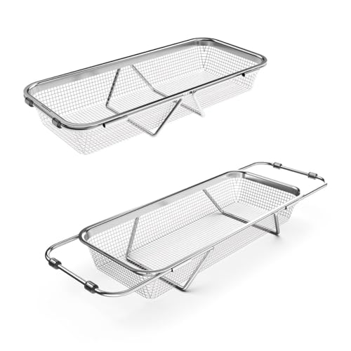 WAGENSTEIGER Extendable Dish Rack with Feet, Vegetable Colander Basket, Stainless Steel Dish or Silverware Drying Rack, Ultimate Kitchen Organizer Over the Sink (12.40 x 5.12 x 2.36 Inches) - Image 1