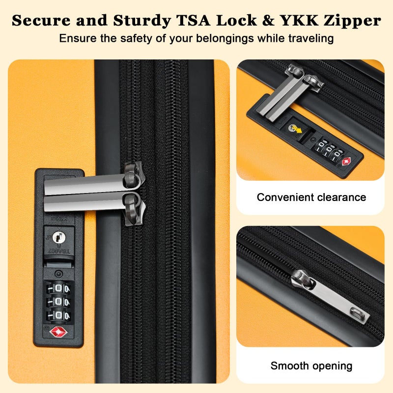 CENSIEN 16 Inch Carry On Luggage Airline Approved, Expandable Lightweight ABS+PC Hard Shell Suitcases with 360Â° Spinner Wheels, TSA Lock, YKK Zippers (Orange, 1 PC) - Image 4