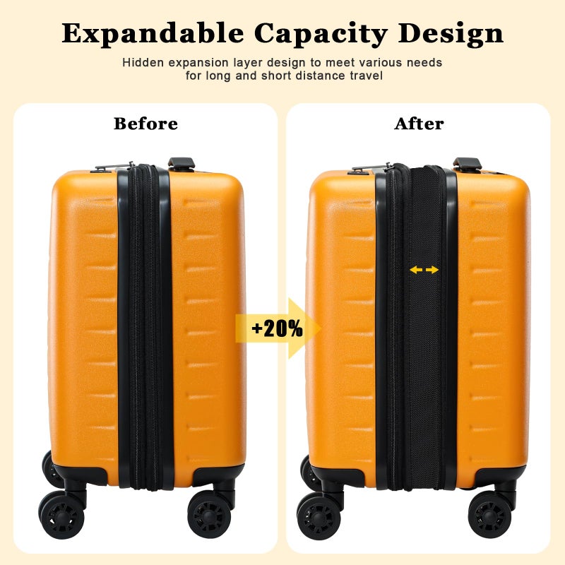 CENSIEN 16 Inch Carry On Luggage Airline Approved, Expandable Lightweight ABS+PC Hard Shell Suitcases with 360Â° Spinner Wheels, TSA Lock, YKK Zippers (Orange, 1 PC) - Image 2