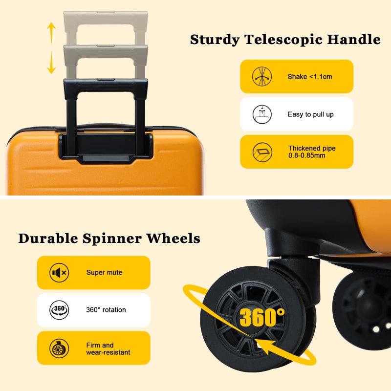 CENSIEN 16 Inch Carry On Luggage Airline Approved, Expandable Lightweight ABS+PC Hard Shell Suitcases with 360Â° Spinner Wheels, TSA Lock, YKK Zippers (Orange, 1 PC) - Image 5