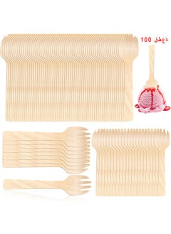 HS Wooden Forks Disposable, 100Pieces Mini Forks Small Forks Bulk Appetizer Compostable Forks, Wear Resistant, Cutlery Mini Utensils Cake Fork For Carnival Birthday Party Picnic Party Supplies  - Image 1