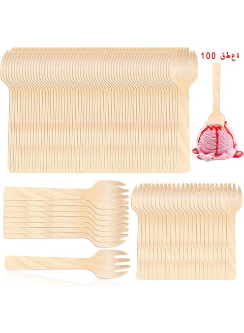 Wooden Forks Disposable, 100Pieces Mini Forks Small Forks Bulk Appetizer Compostable Forks, Wear Resistant, Cutlery Mini Utensils Cake Fork For Carnival Birthday Party Picnic Party Supplies