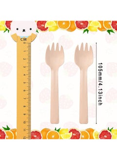 HS Wooden Forks Disposable, 100Pieces Mini Forks Small Forks Bulk Appetizer Compostable Forks, Wear Resistant, Cutlery Mini Utensils Cake Fork For Carnival Birthday Party Picnic Party Supplies  - Image 2