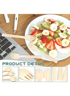 HS Wooden Forks Disposable, 100Pieces Mini Forks Small Forks Bulk Appetizer Compostable Forks, Wear Resistant, Cutlery Mini Utensils Cake Fork For Carnival Birthday Party Picnic Party Supplies  - Image 3