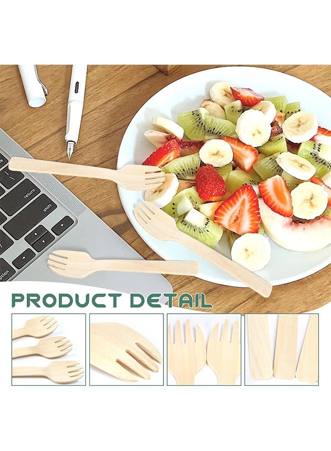 Wooden Forks Disposable, 100Pieces Mini Forks Small Forks Bulk Appetizer Compostable Forks, Wear Resistant, Cutlery Mini Utensils Cake Fork For Carnival Birthday Party Picnic Party Supplies
