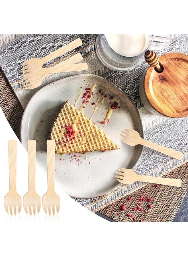 Wooden Forks Disposable, 100Pieces Mini Forks Small Forks Bulk Appetizer Compostable Forks, Wear Resistant, Cutlery Mini Utensils Cake Fork For Carnival Birthday Party Picnic Party Supplies