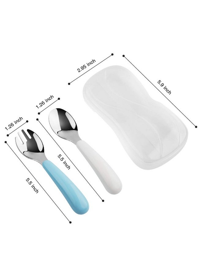 Kirecoo 2 Set Toddler Utensils Toddler Forks And Spoons Stainless Steel Toddler Silverware Set Designed For Self Feeding Flatware Set With Travel Carrying Cases Bpa Free (White & Aqua)  - Image 2
