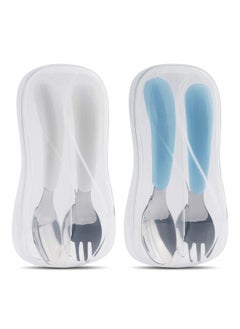 2 Set Toddler Utensils Toddler Forks And Spoons Stainless Steel Toddler Silverware Set Designed For Self Feeding Flatware Set With Travel Carrying Cases Bpa Free (White & Aqua)