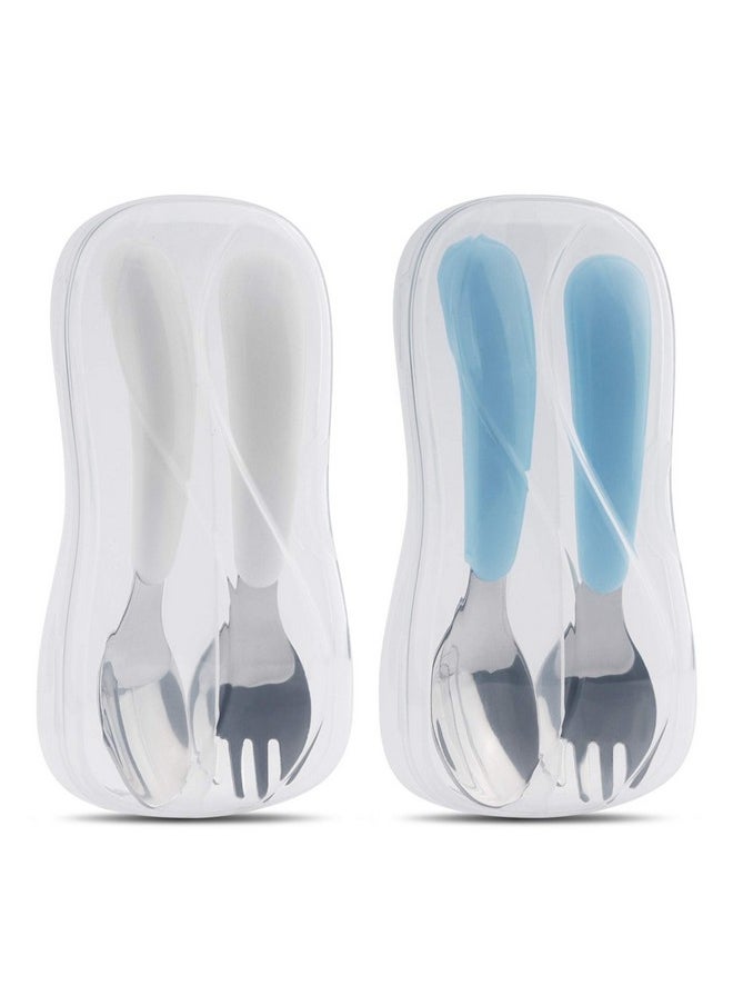 Kirecoo 2 Set Toddler Utensils Toddler Forks And Spoons Stainless Steel Toddler Silverware Set Designed For Self Feeding Flatware Set With Travel Carrying Cases Bpa Free (White & Aqua)  - Image 1