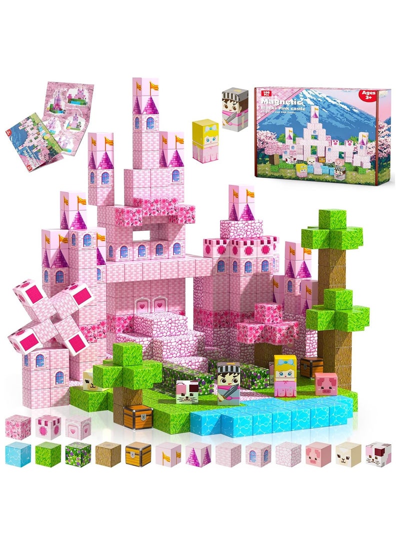 Magnetic Building Blocks - 100 Pieces Magnetic Blocks, Building Castle Princess Castle Garden STEM Cubes Construction Toy Toddler Toys, for Ages 3+  - Image 1