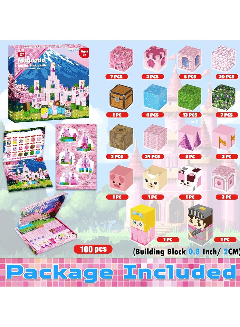 Magnetic Building Blocks - 100 Pieces Magnetic Blocks, Building Castle Princess Castle Garden STEM Cubes Construction Toy Toddler Toys, for Ages 3+  - Image 2