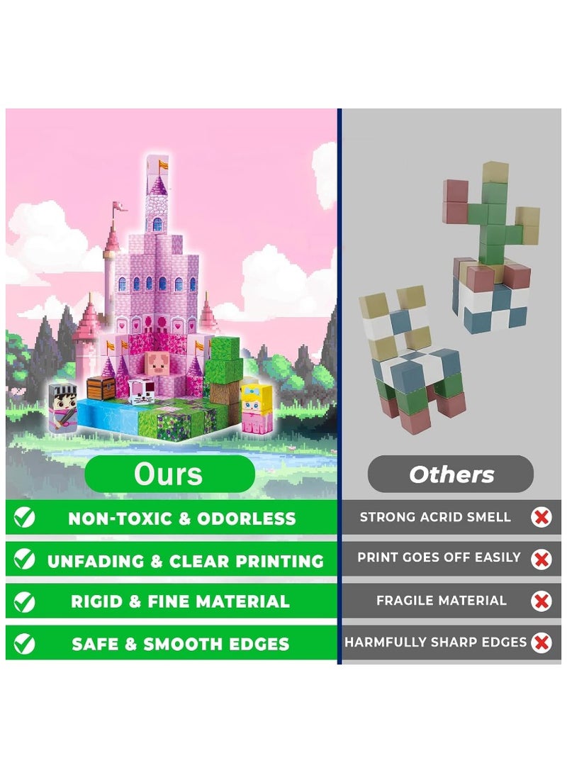Magnetic Building Blocks - 100 Pieces Magnetic Blocks, Building Castle Princess Castle Garden STEM Cubes Construction Toy Toddler Toys, for Ages 3+  - Image 4
