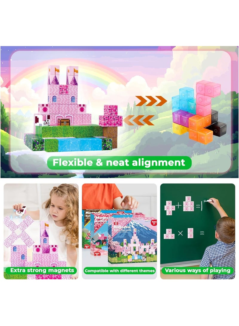 Magnetic Building Blocks - 100 Pieces Magnetic Blocks, Building Castle Princess Castle Garden STEM Cubes Construction Toy Toddler Toys, for Ages 3+  - Image 5