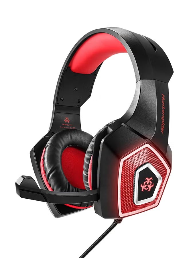 Hunterspider V-1 Wired Gaming Headset – 3.5mm Over-Ear Headphones with Noise Cancelling Mic & LED Lights Compatible with PC, Laptop, PS4, Xbox One - Image 1