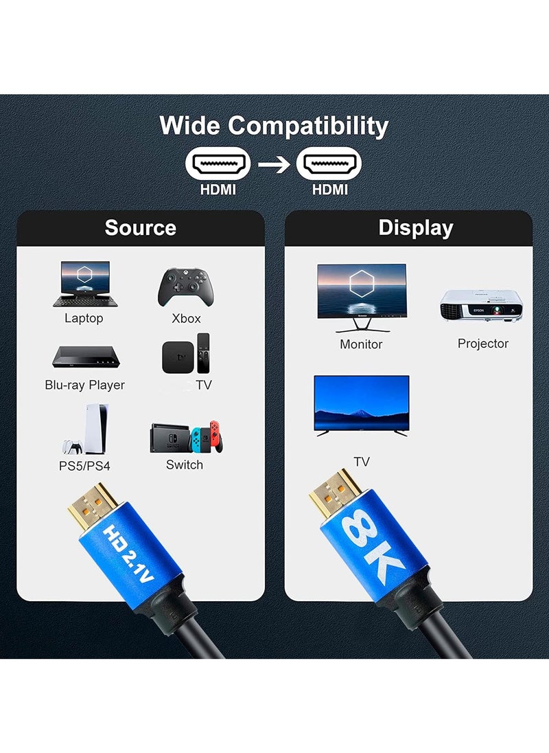 فلوينغ كابل HDMI 8K 2.1 48Gbps للتلفزيون والكمبيوتر وجهاز فك التشفير PS4 وPS5 كابل توصيل 8K 60Hz 4K 120Hz  - Image 3
