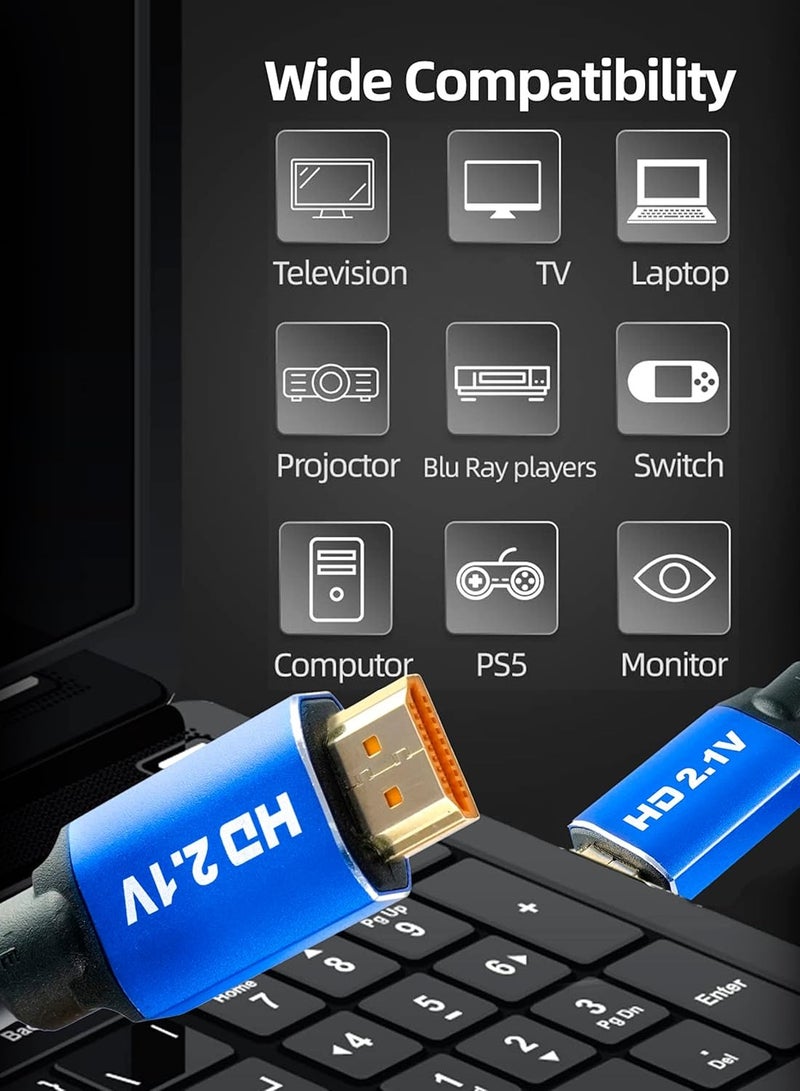 كابل HDMI 8K 2.1 48Gbps للتلفزيون والكمبيوتر وجهاز فك التشفير PS4 وPS5 كابل توصيل 8K 60Hz 4K 120Hz