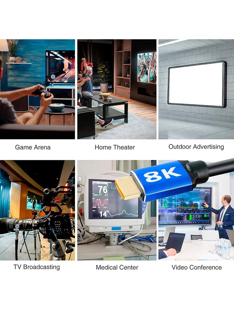 كابل HDMI 8K 2.1 48Gbps للتلفزيون والكمبيوتر وجهاز فك التشفير PS4 وPS5 كابل توصيل 8K 60Hz 4K 120Hz