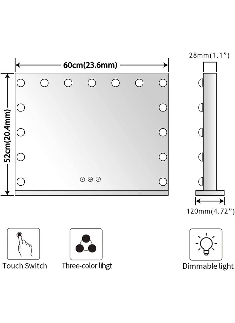 LIMOS - Lighted Vanity Mirror Hollywood Style Makeup Vanity Mirror with Lights and Touch button 3Color models Cosmetic Mirror (15 Bulbs) - Image 1