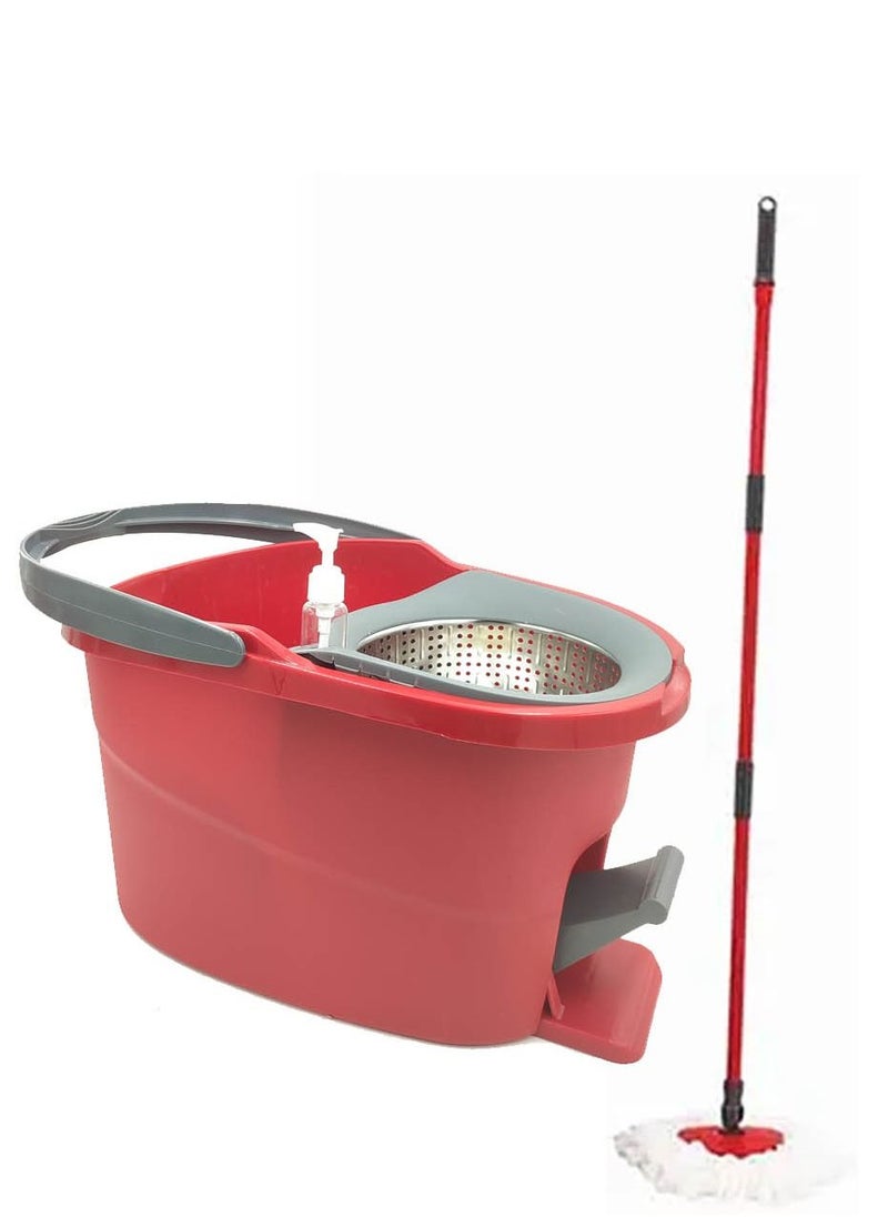 360 Degree Rotating Magic Mop Set With Red Bucket