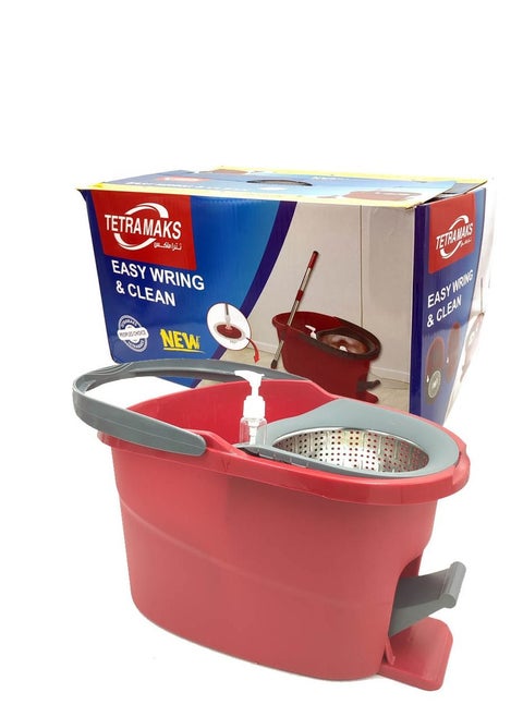 360 Degree Rotating Magic Mop Set With Red Bucket