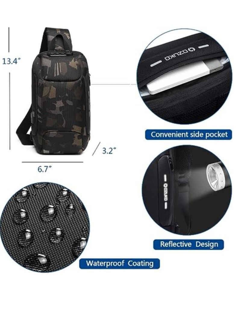 أوزوكو حقيبة ظهر بحمالة كتف مضادة للسرقة وحقيبة ظهر كروسبودي مقاومة للماء مع منفذ شحن USB خفيف الوزن غير رسمي - Image 3