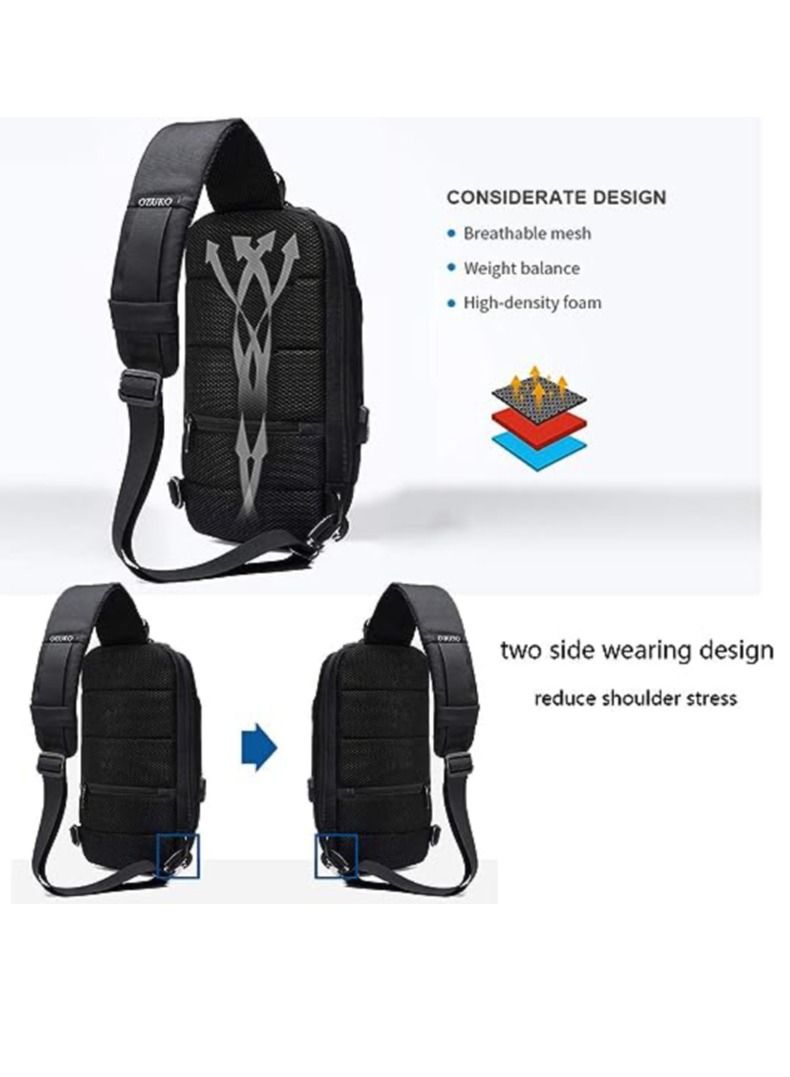 أوزوكو حقيبة ظهر بحمالة كتف مضادة للسرقة وحقيبة ظهر كروسبودي مقاومة للماء مع منفذ شحن USB خفيف الوزن غير رسمي - Image 4