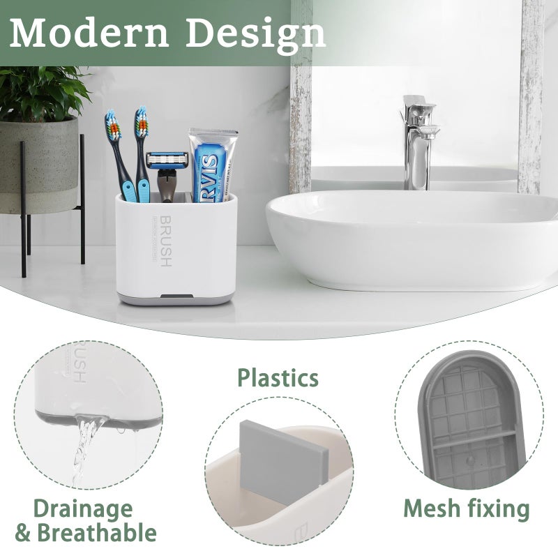 Chintu Toothbrush and Toothpaste Holder with Divider for Bathroom Countertop Organizer, Detachable for Easy Clean,Electric Toothbrush Holders Storage Caddy for Family (White/Gray) - Image 2