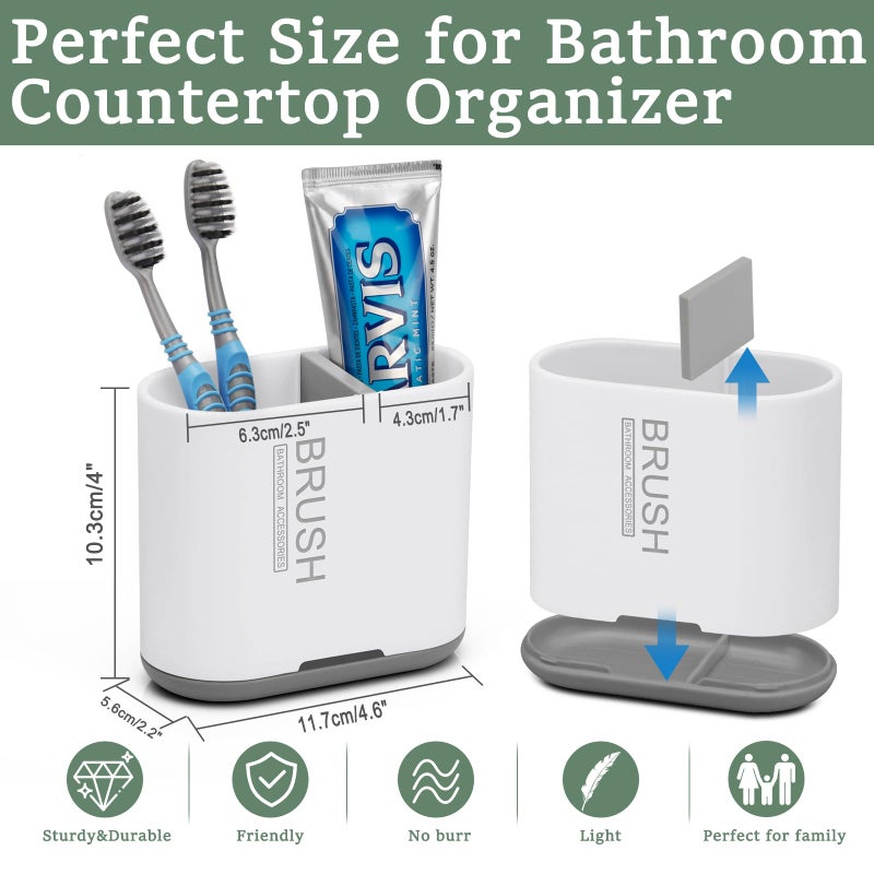 Chintu Toothbrush and Toothpaste Holder with Divider for Bathroom Countertop Organizer, Detachable for Easy Clean,Electric Toothbrush Holders Storage Caddy for Family (White/Gray) - Image 3