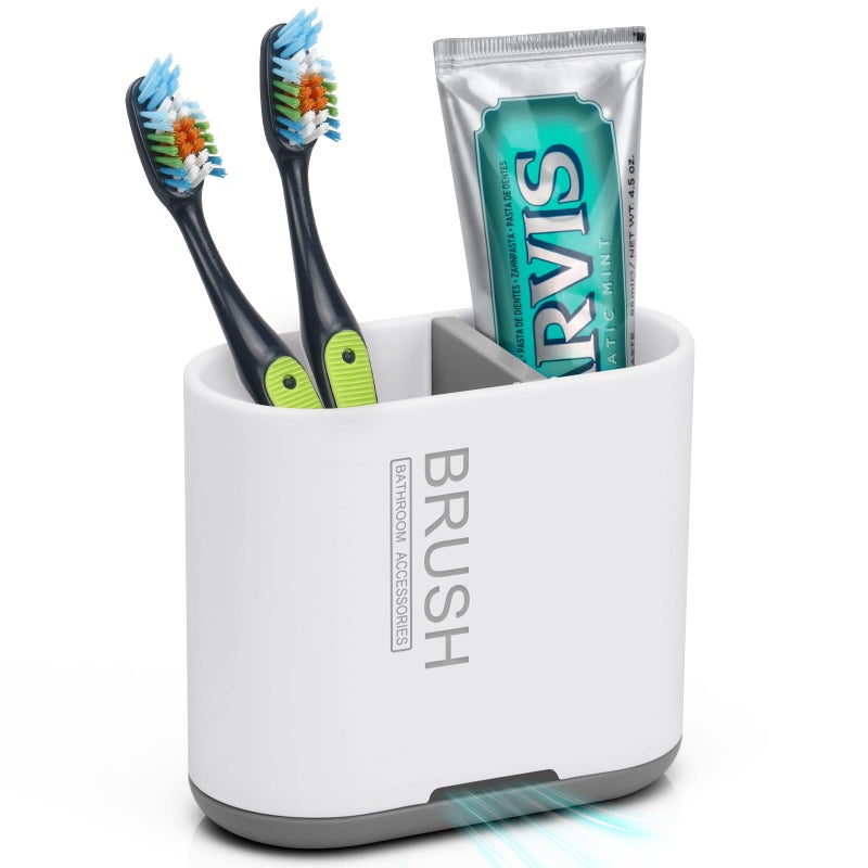 Chintu Toothbrush and Toothpaste Holder with Divider for Bathroom Countertop Organizer, Detachable for Easy Clean,Electric Toothbrush Holders Storage Caddy for Family (White/Gray) - Image 1