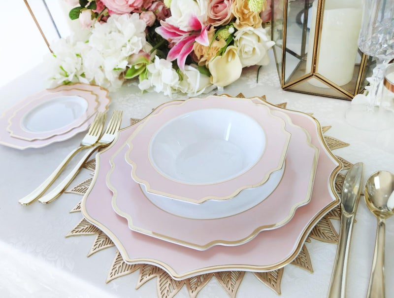 OCCASIONS FINEST PLA "" OCCASIONS "" 40 Pieces Bowls Pack  Heavyweight Disposable Wedding Party Plastic Bowls (14 oz Soup Bowl  Imperial White/Blush & Gold) - Image 2