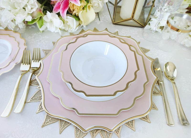 OCCASIONS FINEST PLA "" OCCASIONS "" 40 Pieces Bowls Pack  Heavyweight Disposable Wedding Party Plastic Bowls (14 oz Soup Bowl  Imperial White/Blush & Gold) - Image 4